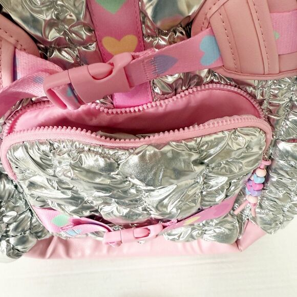 Omg Reflective Scrunch Pink Silver Metallic Barbie Large Quilted Dance Backpack - Picture 5 of 12